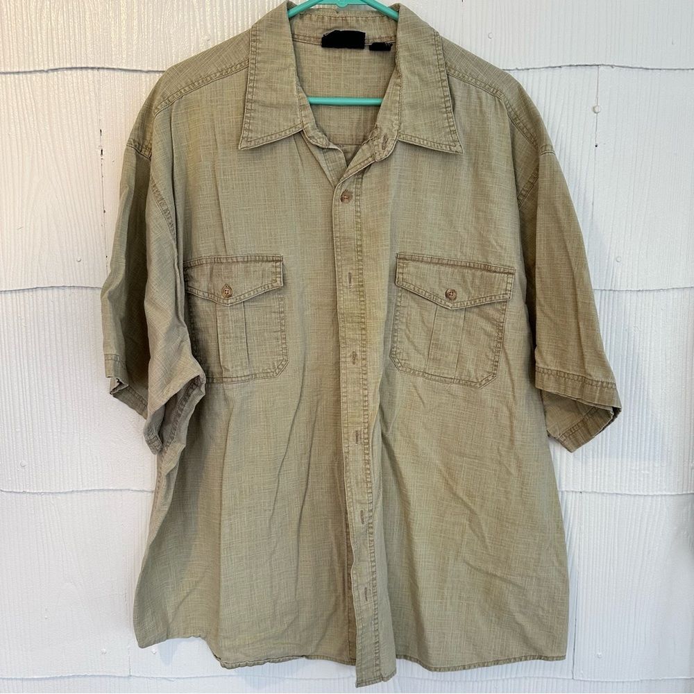 Vintage Route 66 Men’s 3XL Khaki Casual Button Down Shirt 100% Cotton